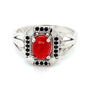 Red Opal 1.45ct Platinum Finish Solid Silver Ring